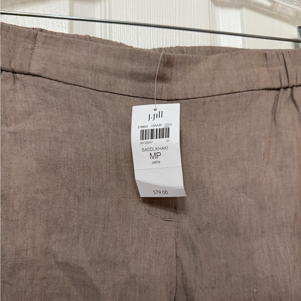 NWT J Jill Linen Stretch Pull On Ankle Pant in Saddle Khaki Tan sz medium p - Picture 3 of 5